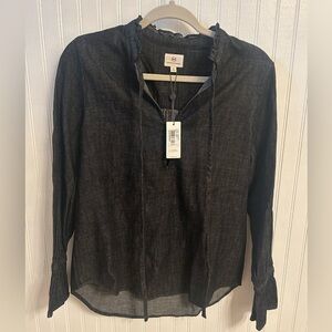 AG Adriano Goldschmied Womens Black Lottie Cotton Denim Blouse Size XS